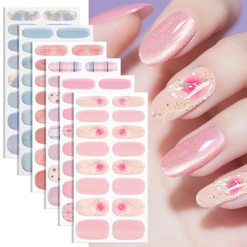 

Cat's Eye gel Nail Patch Butterfly Checker Semi Cured Gel Nail Strips Shinning DIY Gel Polish Stickers for Nails UV Lamp Need