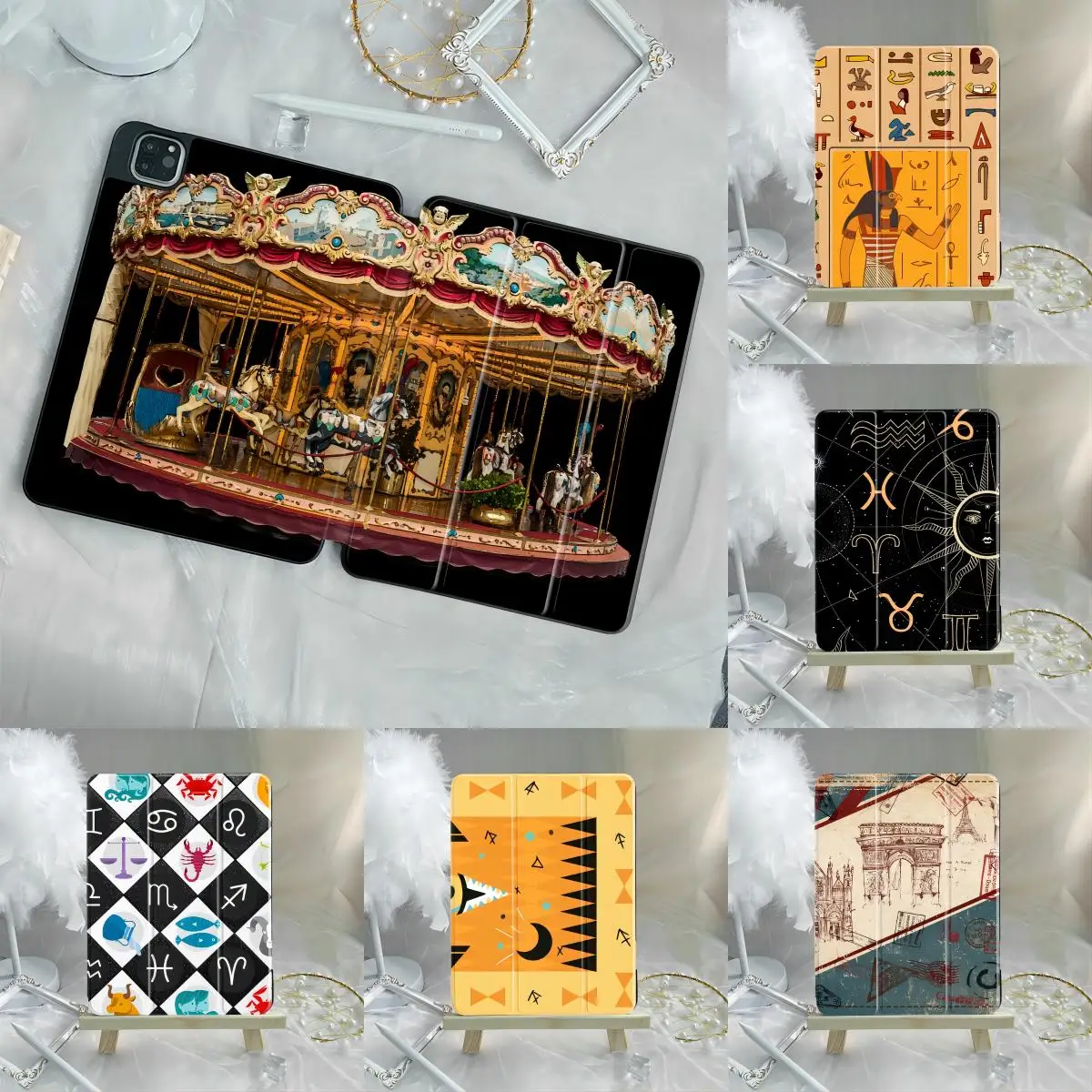 

Merry-Go-Round print Case for 2024 M4 iPad 10th 2022 8th Gen 2020/2018/Ipad 7th Ipad Air 4 5 10.9 inch print Stand Cover Case