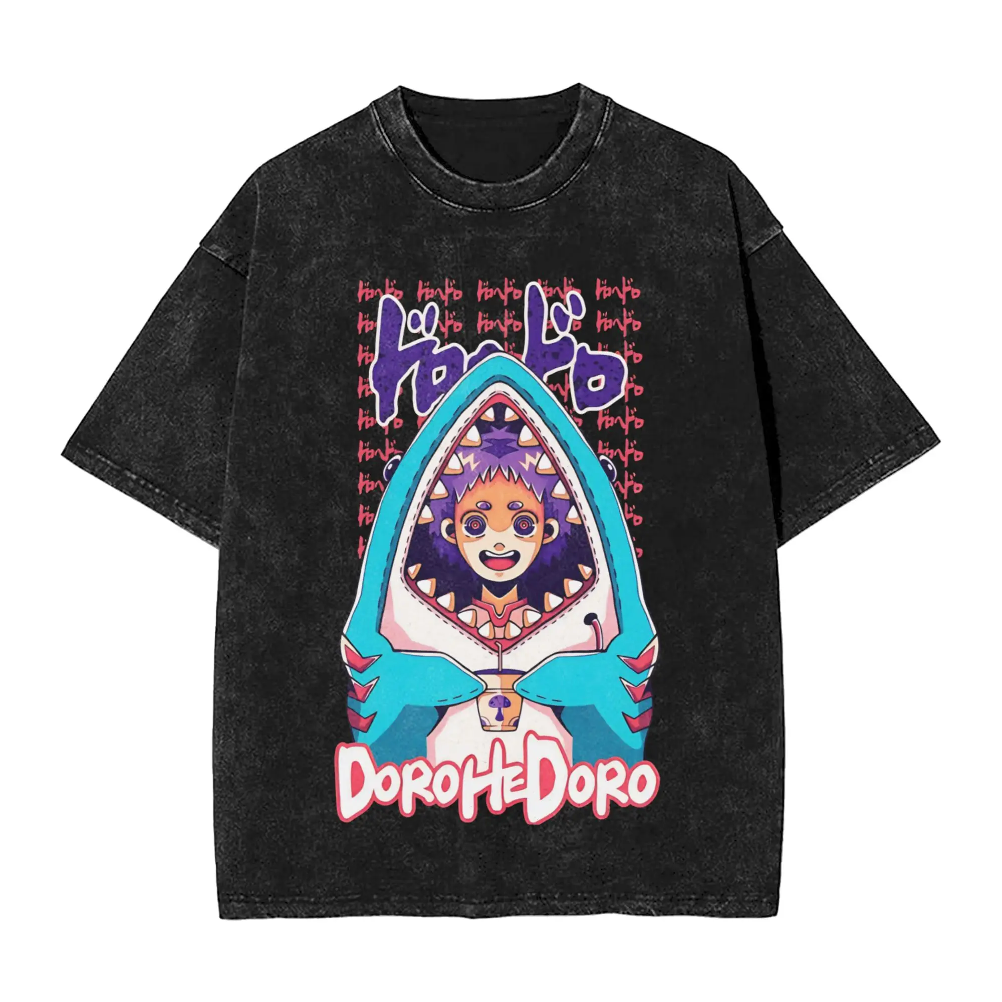 Mens T-Shirt Dorohedoro HEIWA SHARKS Washed T-Shirts Hip Hop  Summer Tees Y2K Retro Design Cotton Clothing Hot Sale