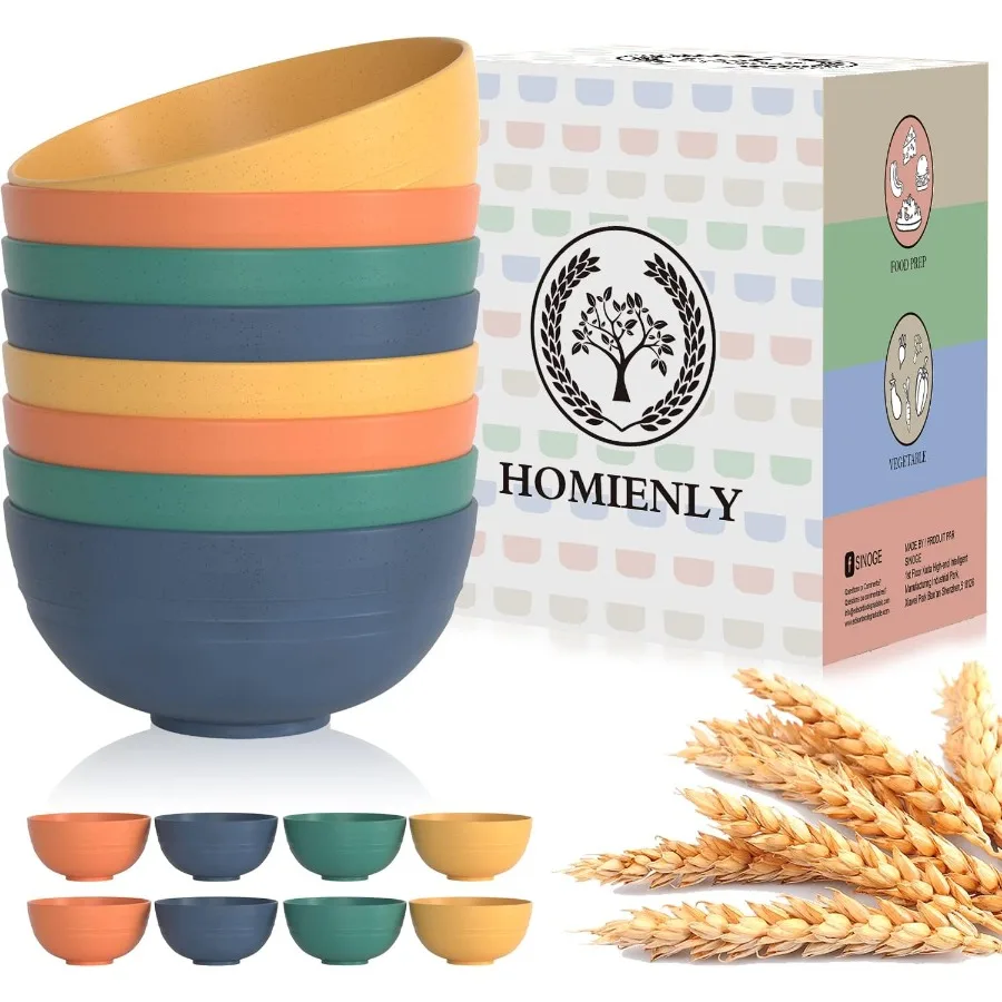 

8 PCS Unbreakable Lightweight Wheat Straw Bowls Set for Kitchen Use Microwave and Dishwasher Safe Reusable Bowls Ideal for Serv