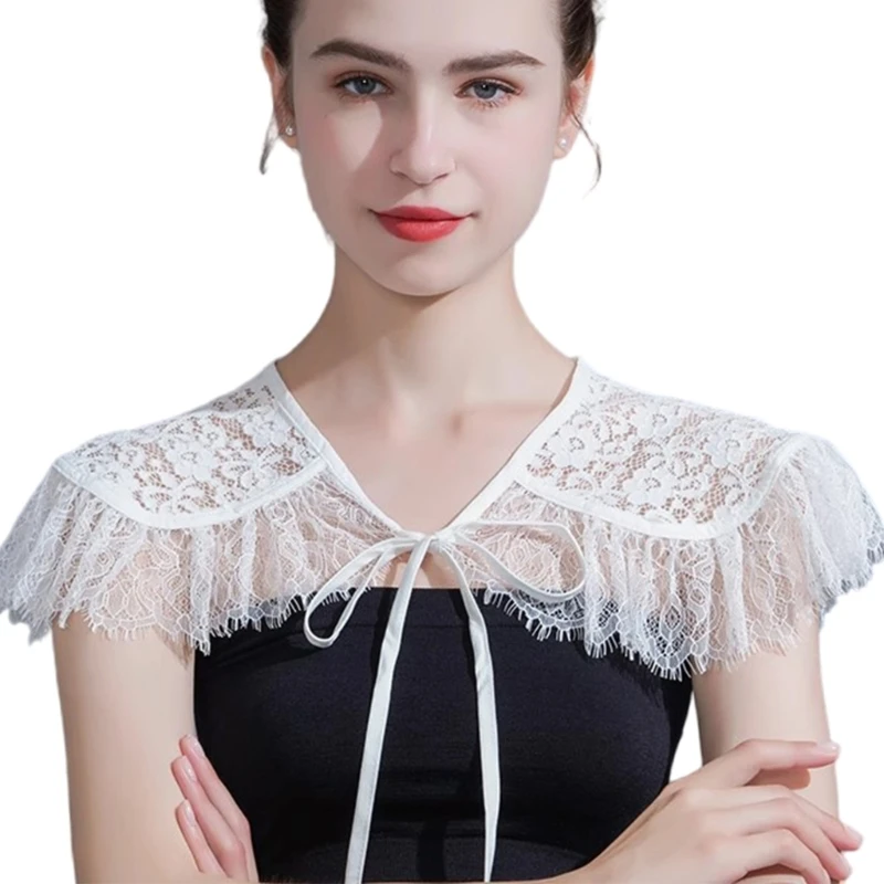 N7YF Lace Embellished Shoulder Wrap Cool Weather Essential Fashionable Layering Piece