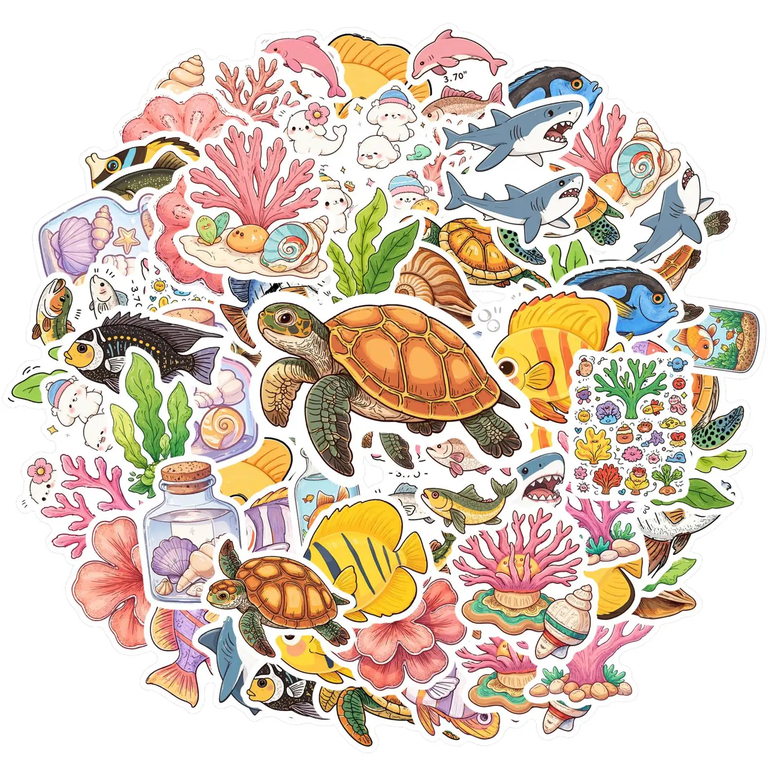 Autocollants de créatures marines ludiques, 35 pièces, autocollants de vie marine de dessin animé, autocollants DIY pour téléphone, ordinateur portable, album de scrapbooking, vélo