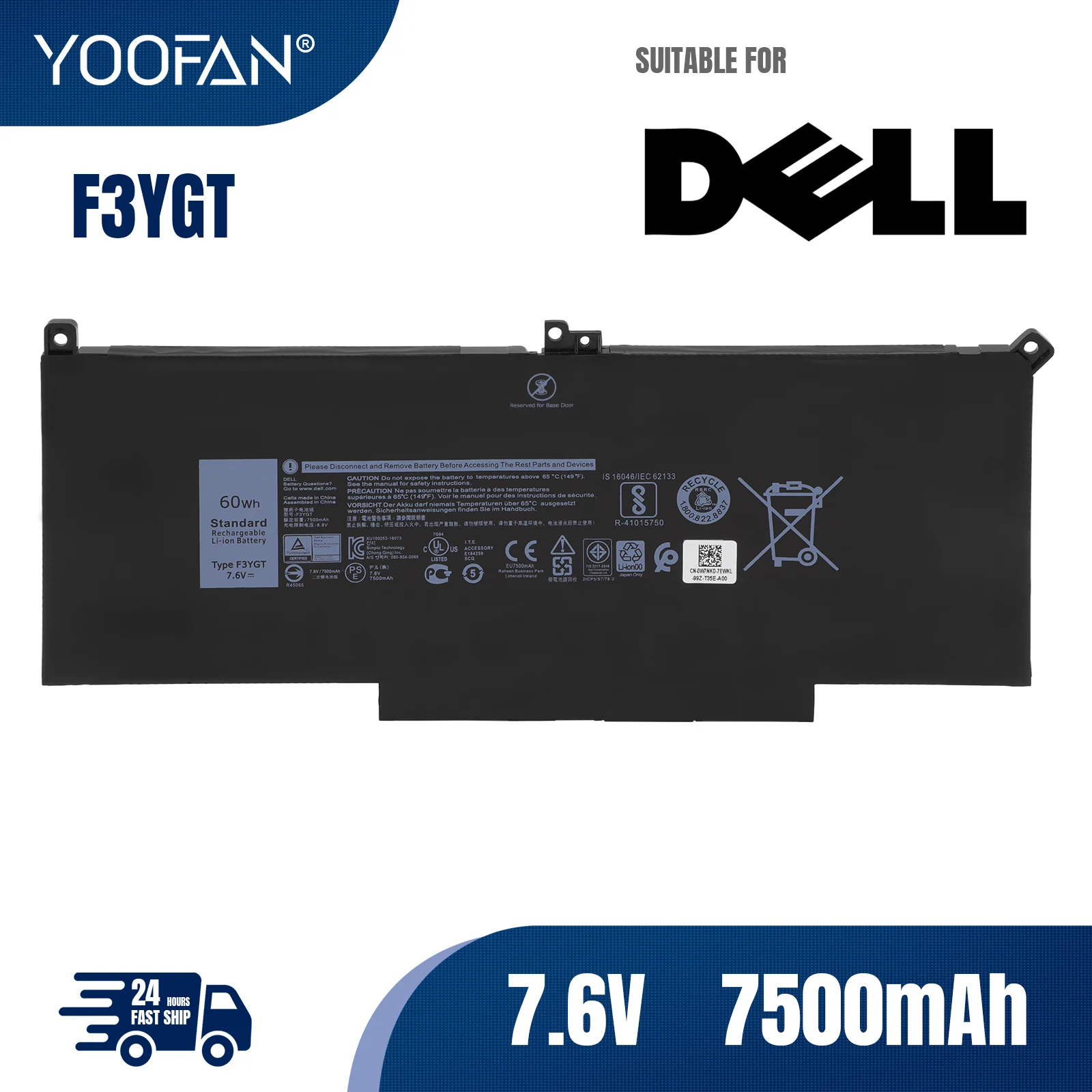 

YOOFAN F3YGT DJ1J0 Laptop Battery For Dell 7480 2X39G Latitude 12 7000 7280 7290 E7280 E7290 E7380 E7390 13 7000 7380 7390 14 74