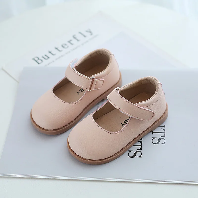 Kids Shoes for Girl Autumn Bow Princess Leather Shoes Solid Color Little Girl Shoes Flat Heels Toddler Sneakers SMG211