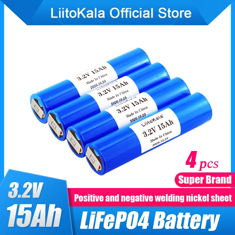 4pcs LiitoKala 33140 3.2v 15Ah lifepo4 battery 3.2V Cells diy 12v 4S 24V 36V ebike electric scooter Tricycle power tools Battery