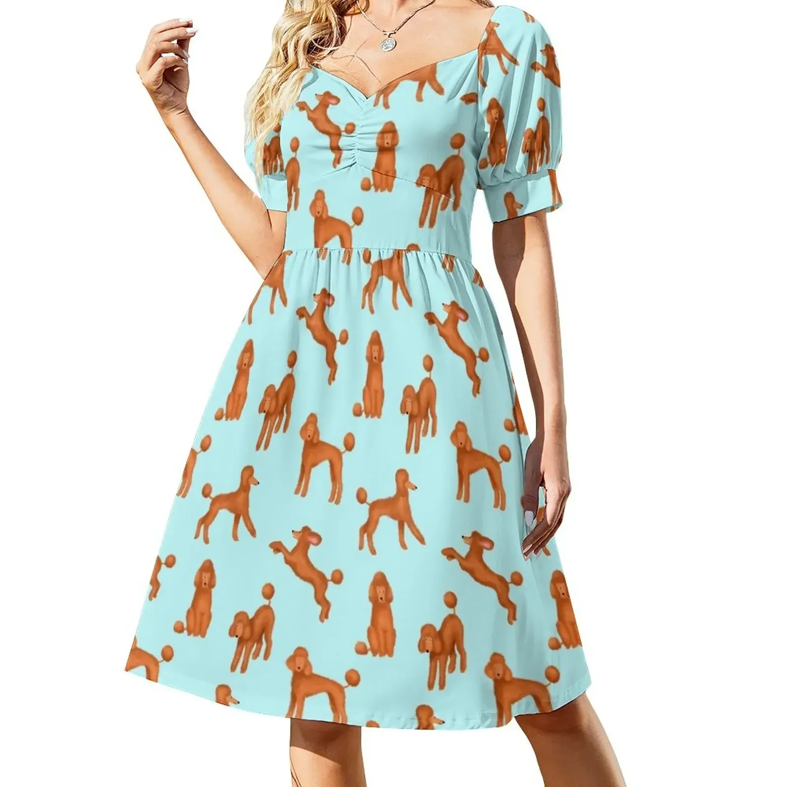 Red Poodles Pattern (Light Blue Background) Sleeveless Dress sexy dress for women wedding guest dress 2025