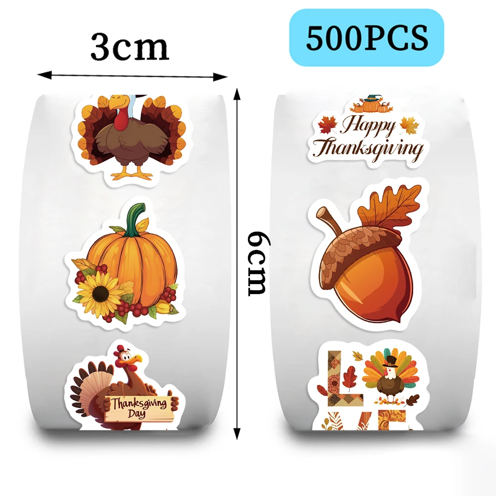 500 قطعة من ملصقات عيد الشكر وأعواد الطبل التركية وملصقات حصاد الخريف على شكل يقطين بألوان متنوعة، مثالية للهدايا