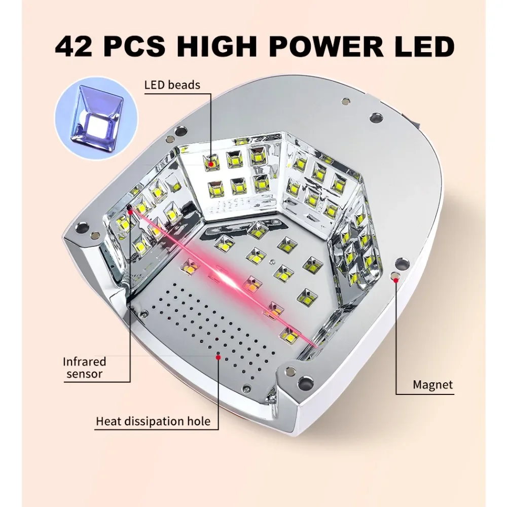 เครื่องอบเล็บยูวีแบบชาร์จไฟได้ 42 LED สำหรับมืออาชีพ ใช้สำหรับอบเจลทุกชนิด แสงยูวีสำหรับทำเล็บมือและเล็บเท้า อุปกรณ์สำหรับร้านทำเล็บ
