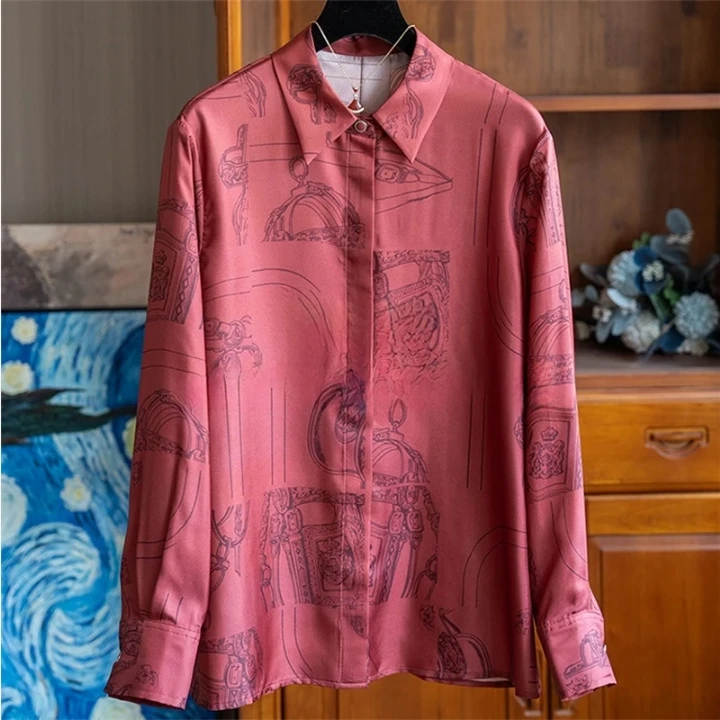 Luxury Brand Design Women Shirts Vintage Print Tops 2025 Spring Long Sleeve Shirt Elegant Blouses camisas chemise femme de luxe