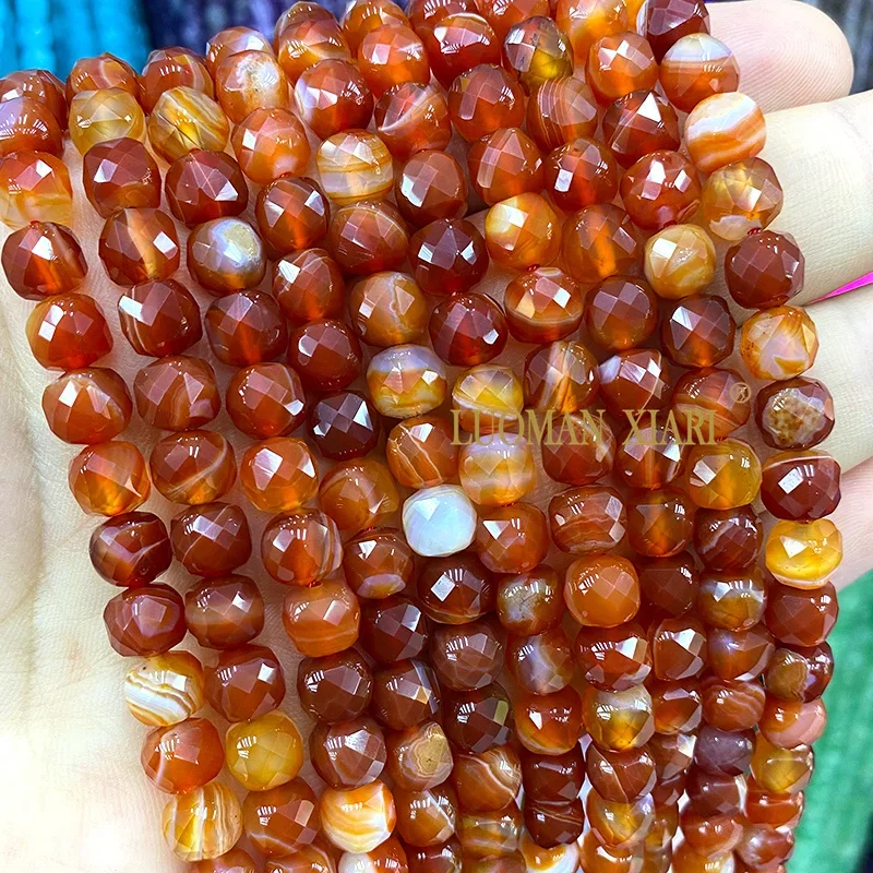 حبات من الحجر الطبيعي لصنع الحلي ، مربعة الأوجه ، عقيق أحمر وردي ، فاصلة مكعبات فضفاضة ، أساور ذاتية الصنع ، إكسسوارات سحر ، 7-8 #4