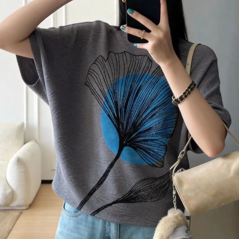 Miyake Pleated Print T-Shirt Plisse Women New Summer Style Textured Pleats Minimalist Style Elegant Loose Short Sleeve T-Shirt