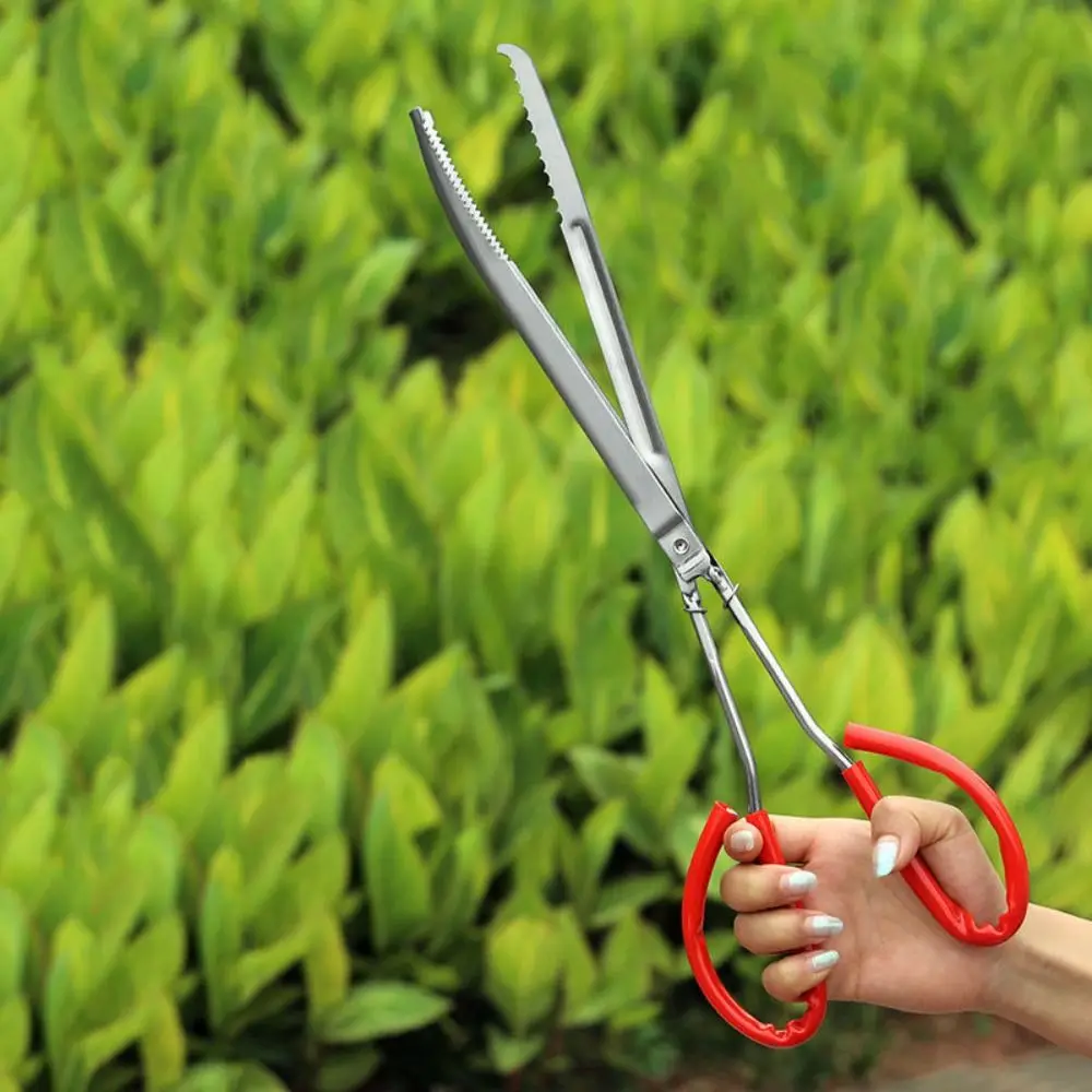 

Red Handle Multi-function Stainless Steel Tongs Extra Long Serrated Jaw Outdoor Fishing Catch Tool Heavy Duty Anti-Skid