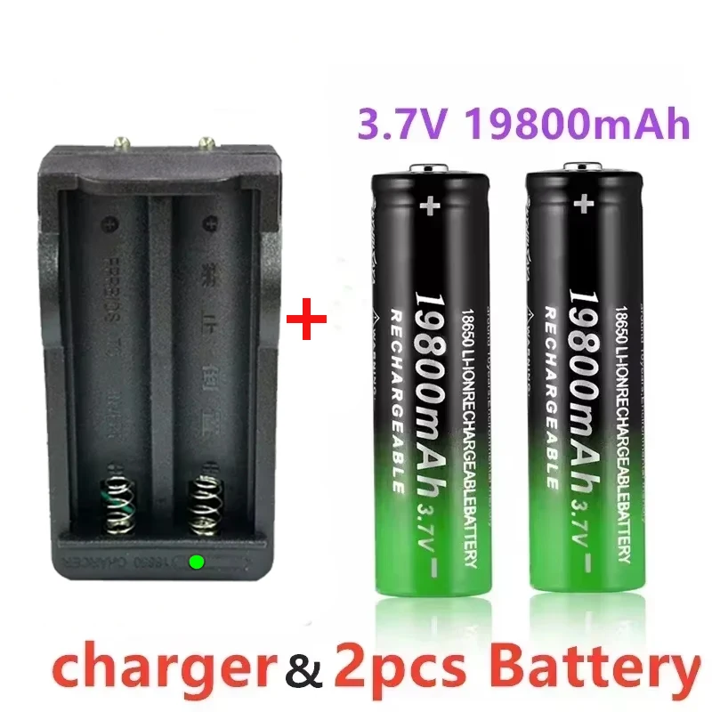 18650Battery Rechargeable Battery 3.7V19800Mah with Charger Capacity Rechargeable Li-IonBattery for Remotecontrolcomputer Shaver