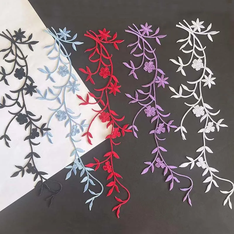 1 Stück, 5 Stück Pflaumenblüten-Stoffapplikationen zum Aufbügeln, Blumen- und Blätter-Efeu-Aufnäher, Thermocollants für Kleidung – Detail 9