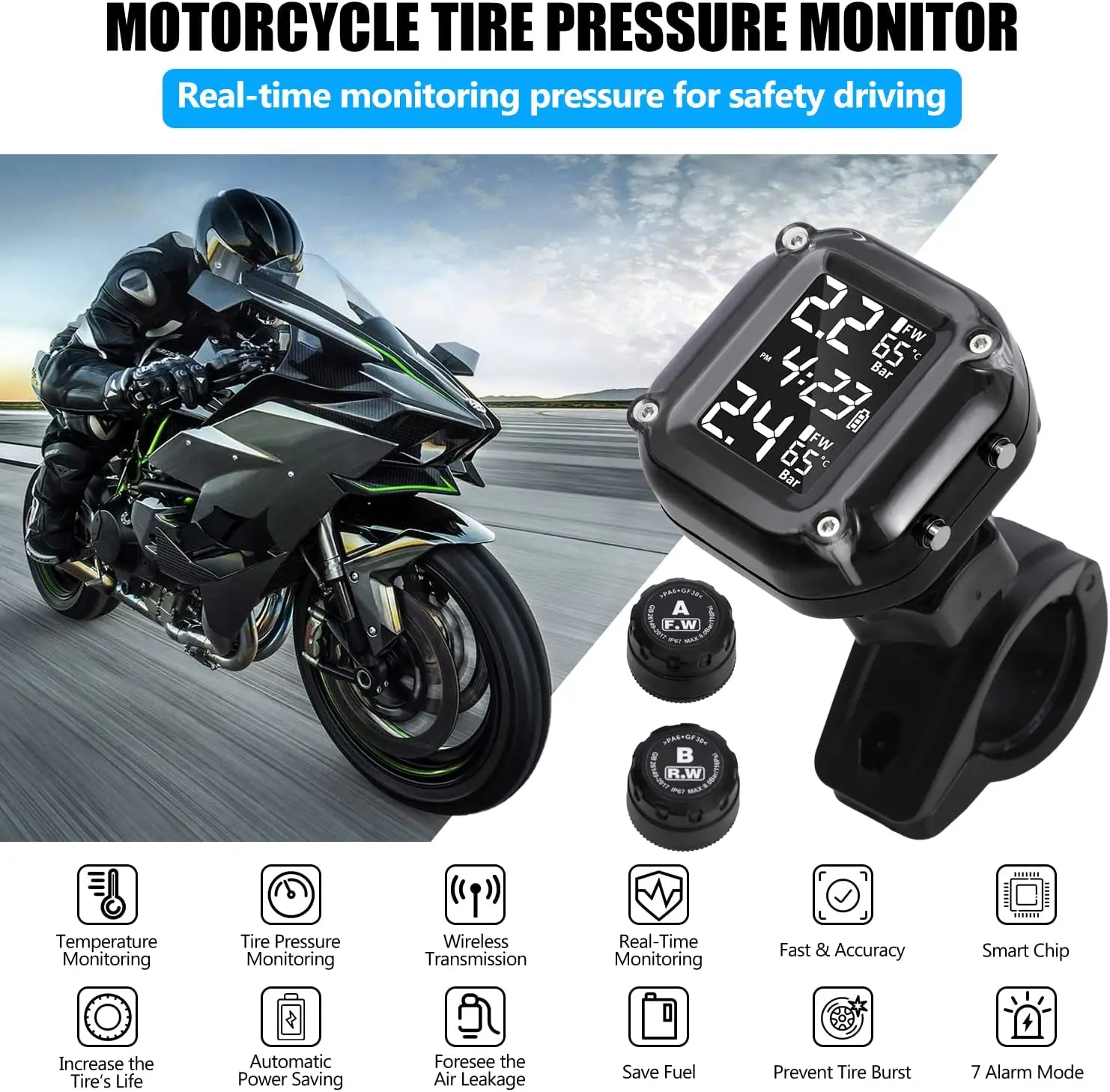 

Motorcycle Tire Pressure Sensors Moto TMPS Tire Pressure Monitoring System 2 Wheel Tyre External Sensor for Motorbike