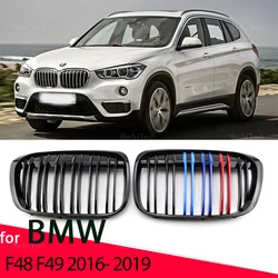 Car Gloss Black Front Bumper Grille For BMW X1 F48 F49 2016-2019 Sport Grill Double Slat Line Grilles Kindey Grills