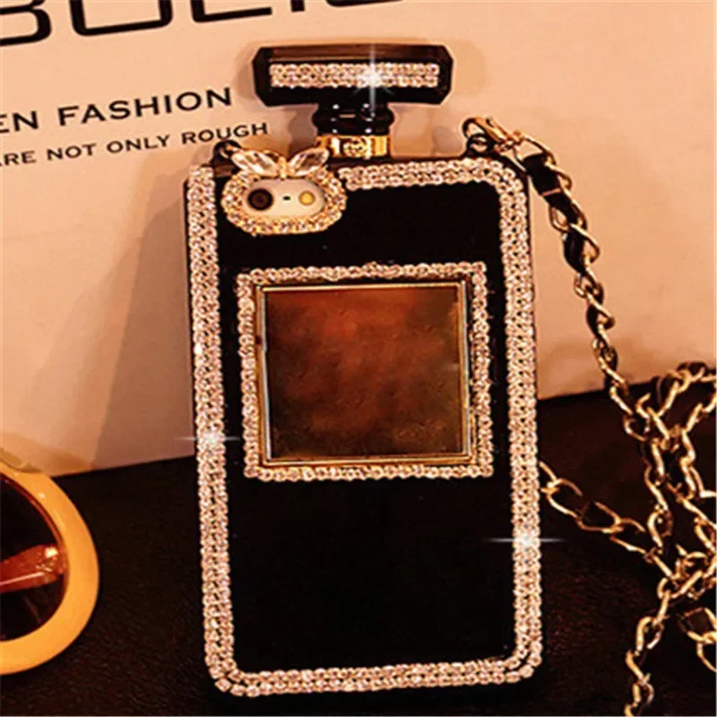 Diamond Crystal Handbag Case Cover for iPhone, Pearl Perfume Bottle Shaped Chain, Cute Cover for iPhone 15, 14 13 pro Max, PLUS