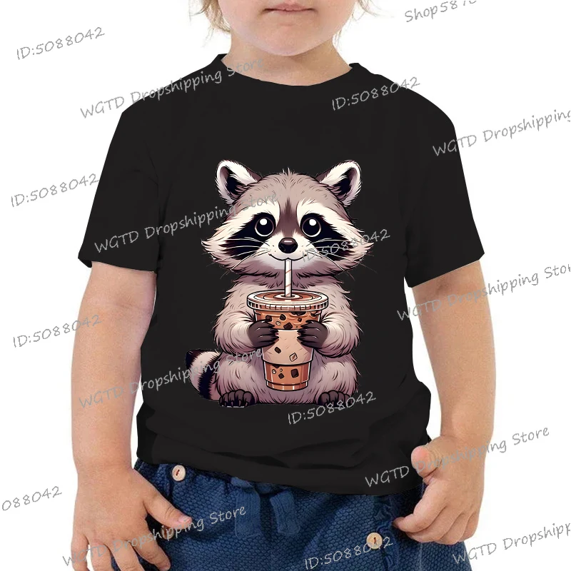 

Y2K Bobo Tea Raccoon Kids T-shirt Short Sleeve Cartoon Children's Clothing Anime Raccoon Lover Gift Boys Girls Crewneck Tees