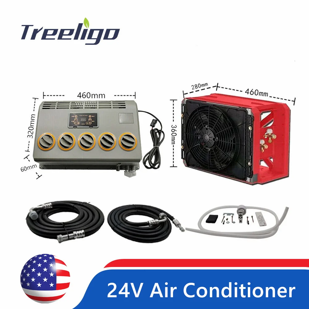 

Treeligo 24V Electric Car Air Conditioner Cool Split air conditioning for Automobile Excavator Tractor Trailer Truck industrial