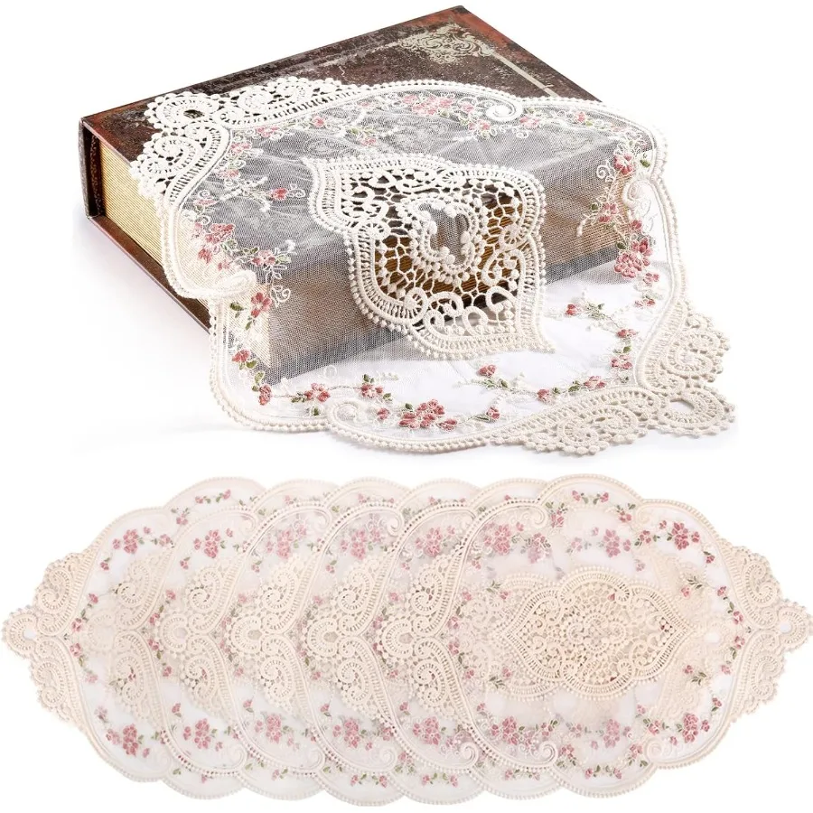

6 Pack Lace Placemats Retro French Style Cup Mat Embroidered Dinning Table Place Mats Fashionable Flower Vintage Crochet Lunchm