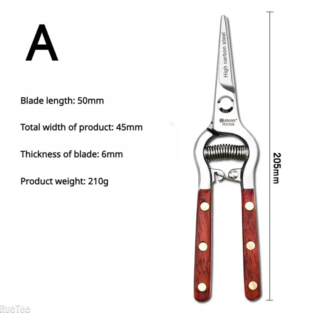 RUR 8Inch Garden Hand Pruning Scissor Wood Handle Pruner Pruning Shears Garden Tree Branch Cutting Scissors Fruit Pruning Shears