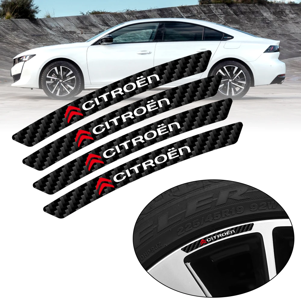 4pcs Car Styling Carbon Fiber Tire Wheel Stickers Decorative Racing Accessories For Citroen C1 C2 C3 Grand C4 Picasso C-ELYSEE