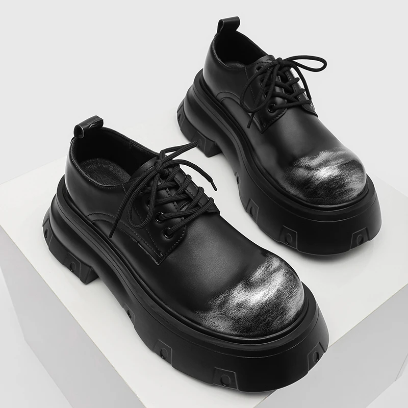 Big Head Derby Shoes Men Work Boots Silver Brown Thick-Topped New Business Casual Lace-up Fashion Shoes Sizes 38-46 Men Shoes