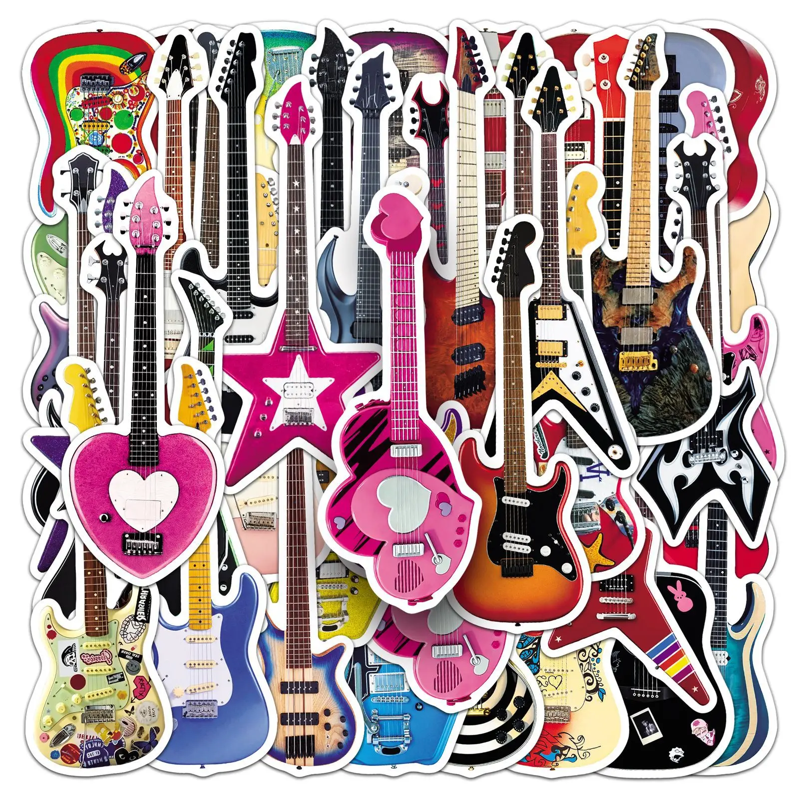 50 pçs dos desenhos animados instrumento musical guitarra adesivo personalizado criativo diy copo isolado portátil scooter motocicleta graffiti decalque