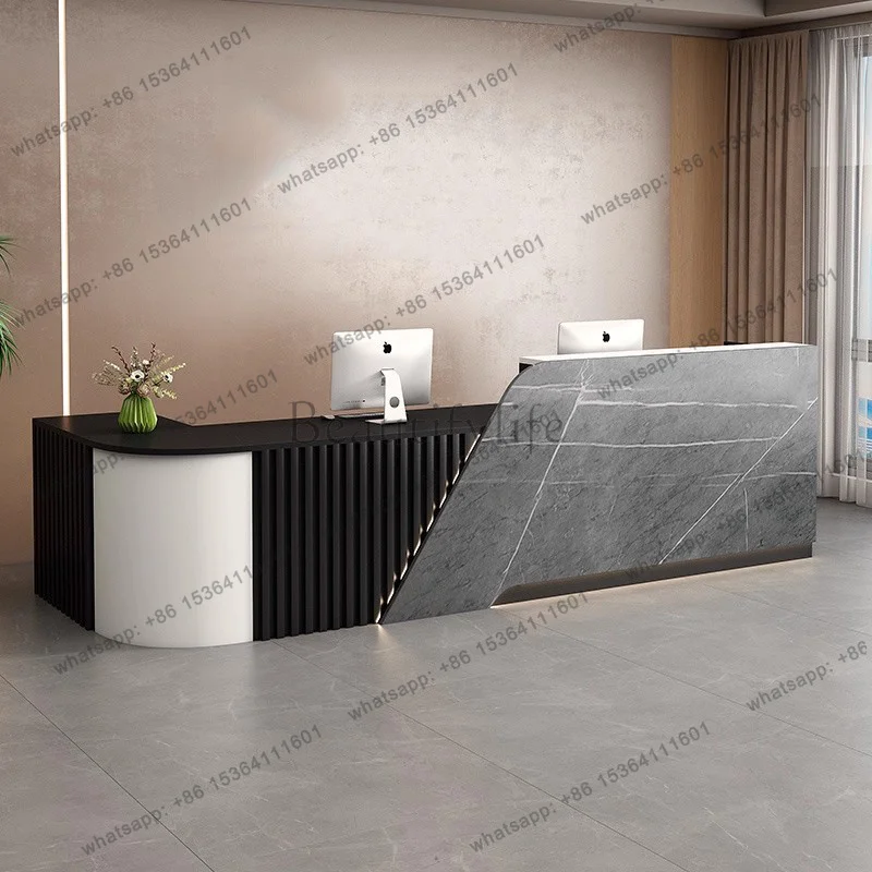 

LJY Minimalist Beauty Reception Desks Modern Salon Executive Aesthetic Reception Desks Long Curved Mostrador Commercial Furnitur