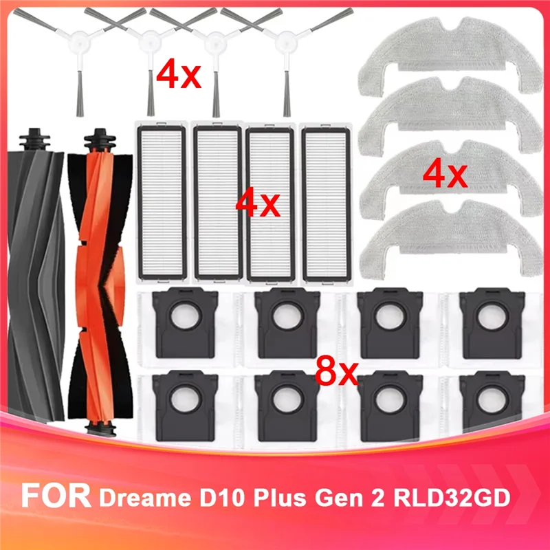 

B28C-For Dreame D10 Plus Gen 2 RLD32GD Robot Vacuum Spare Parts Consumables Main Side Brush Hepa Filter Mop Cloth Accessories