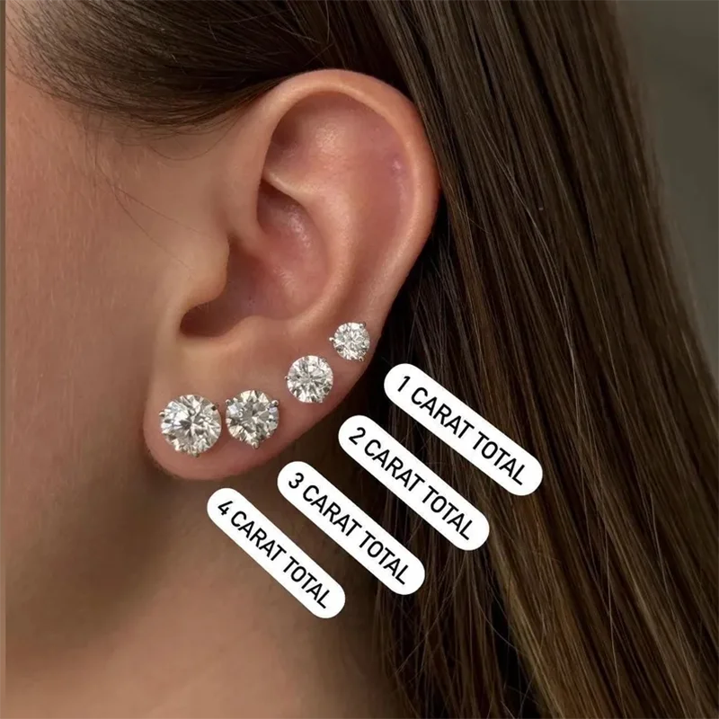 

925 Silver Earrings 0.5-2CT Each Carat EF Color VS/VVS Clarity Lab Grown Diamond 3 Claw Stud Earrings CVD HPHT IGI Certified