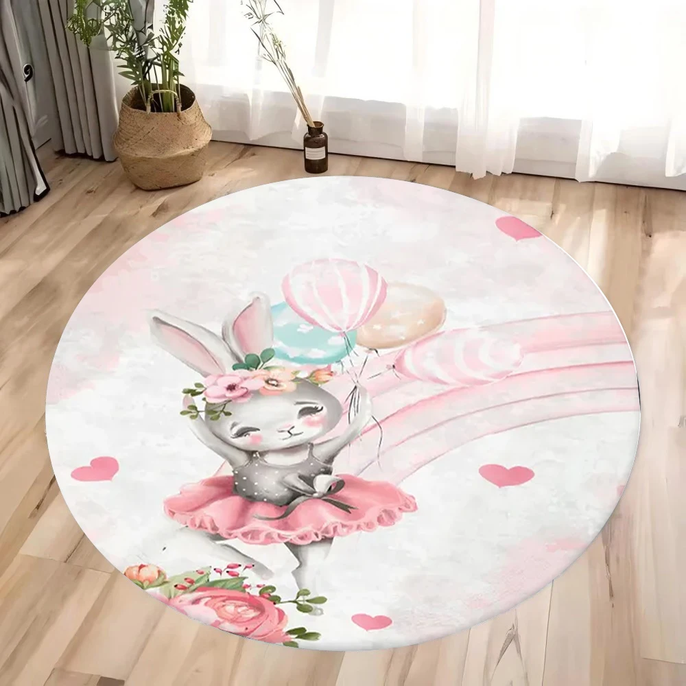Ballet Konijn Print Rond Tapijt voor Thuis Woonkamer Decor Slaapkamer Bank Vloerdecoratie Tapijt Antislip Wasbare Cirkel Gebied Mat