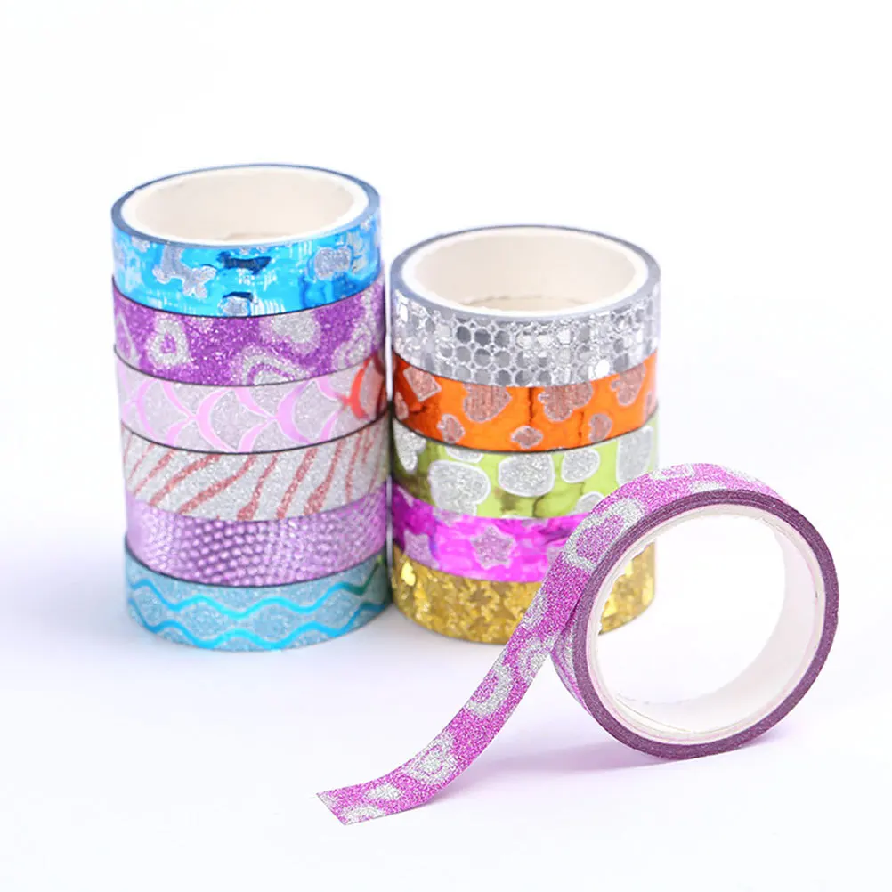 10 قطعة شريط لاصق ملون لامع شريطٌ لاصق مزخرف لتغليف الهدايا بنفسك سجل القصاصات مخطط لوازم الديكور الحرفية