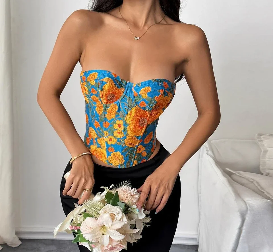 

Retro Tank Tops Women's Streetwear Fashionable and Versatile Fishbone Sleeveless Y2k Vest with Lace Up Bra for Female