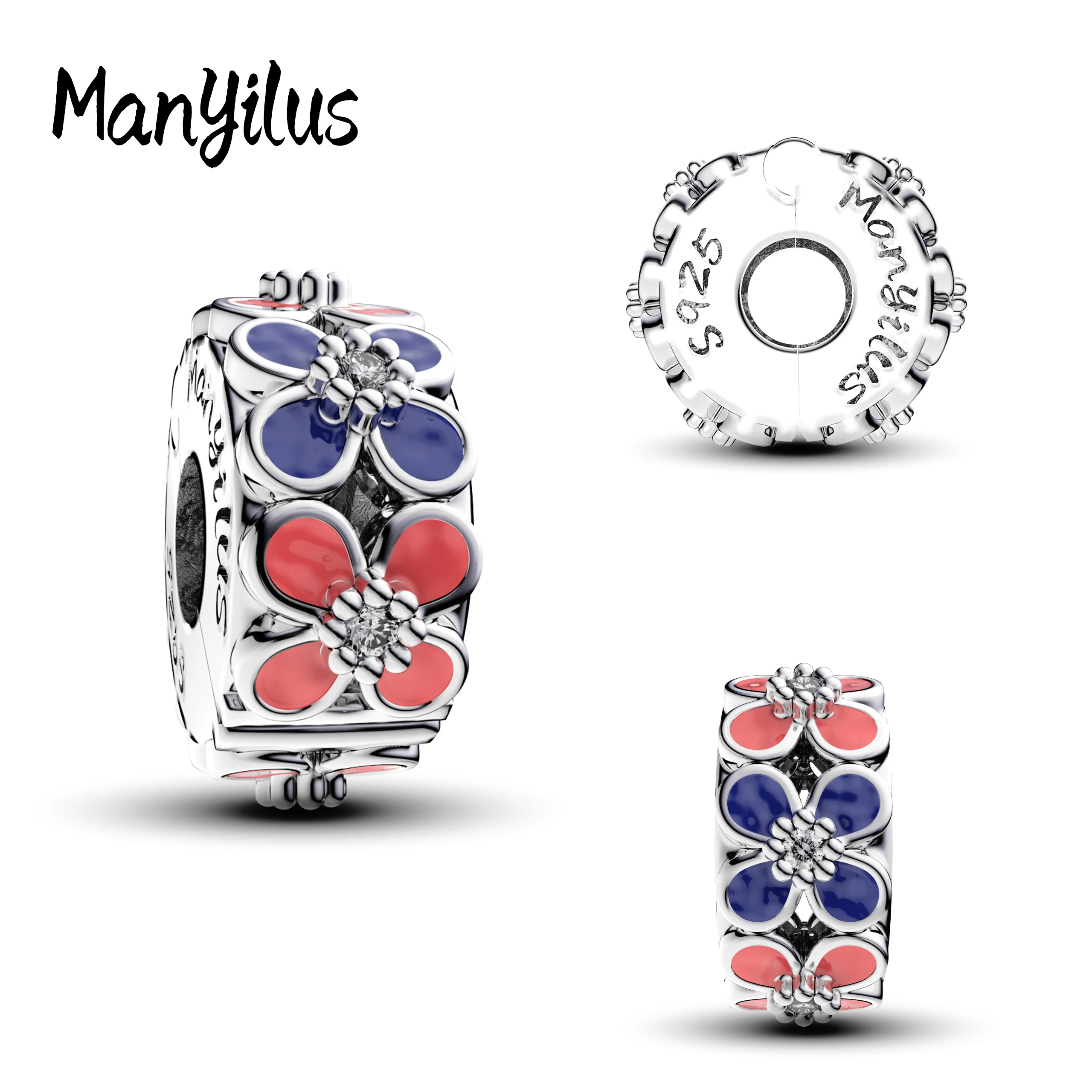 

Manyilus Hot Sale Floral Card Holder Charms S925 Sterling Silver Keychain Beads For Original 925 Bracelet Jewelry Gift
