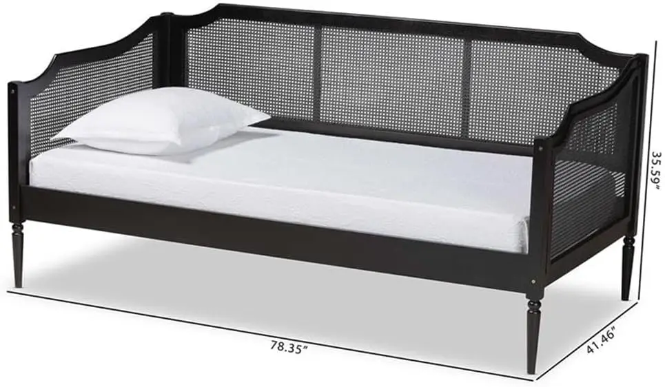 Hancock-Mid- Modern Carvão Acabado Madeira e Sintético Rattan Daybed, Twin Size