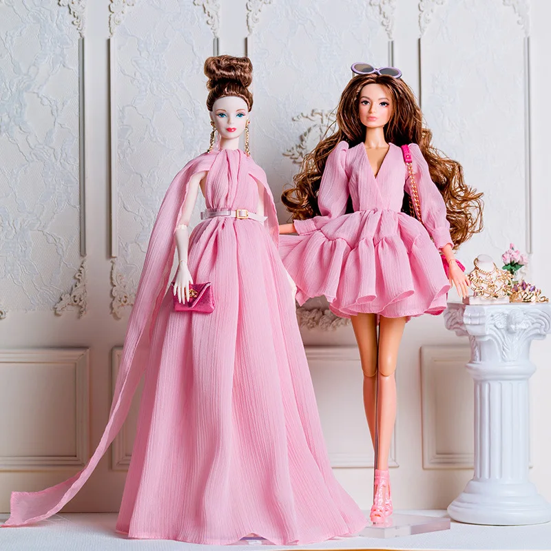 32cm Supermodel Doll Clothes Suit European Fashion Pink Long Gown Exquisite Accessories Set DIY Toy Limited Collection Girl Gift