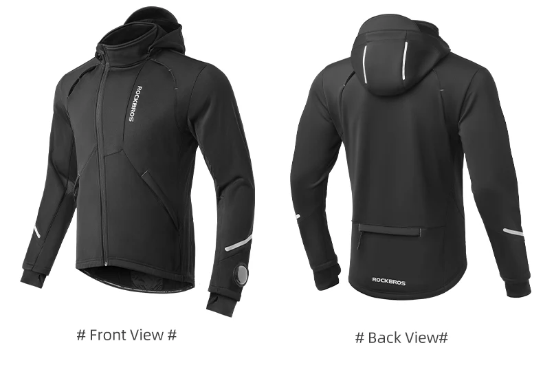 ROCKBROS Winter-Fahrradjacke mit Kapuze, warmes Fleece, thermisch, winddicht, lange Ärmel, Fahrrad-Oberteil, Mantel, Herren-Fahrrad-Windbreaker-Kleidung – Detail 3