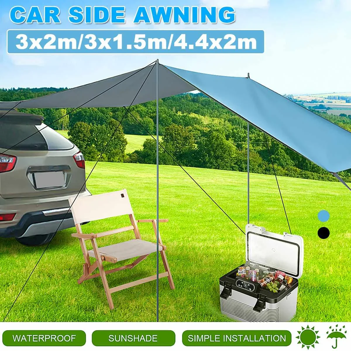 Portabl Car Side Awning Rooftop Tent Waterproof Side Tent Sun Shelter For Outdoor Camping Garden Patio Pool