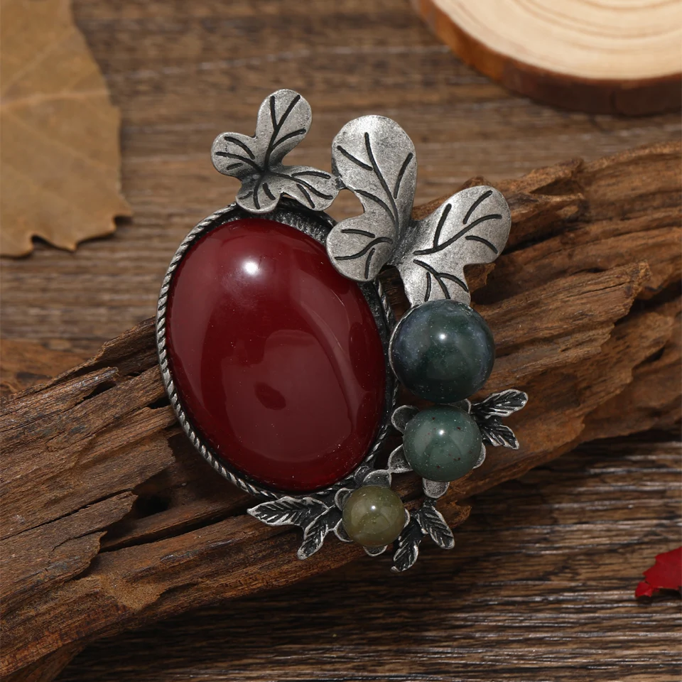 Morkopela Nature Stone Big Brooch Vintage Flower Brooch Bouquet Clothes Pin Antique Metal Brooches And Pins For Women