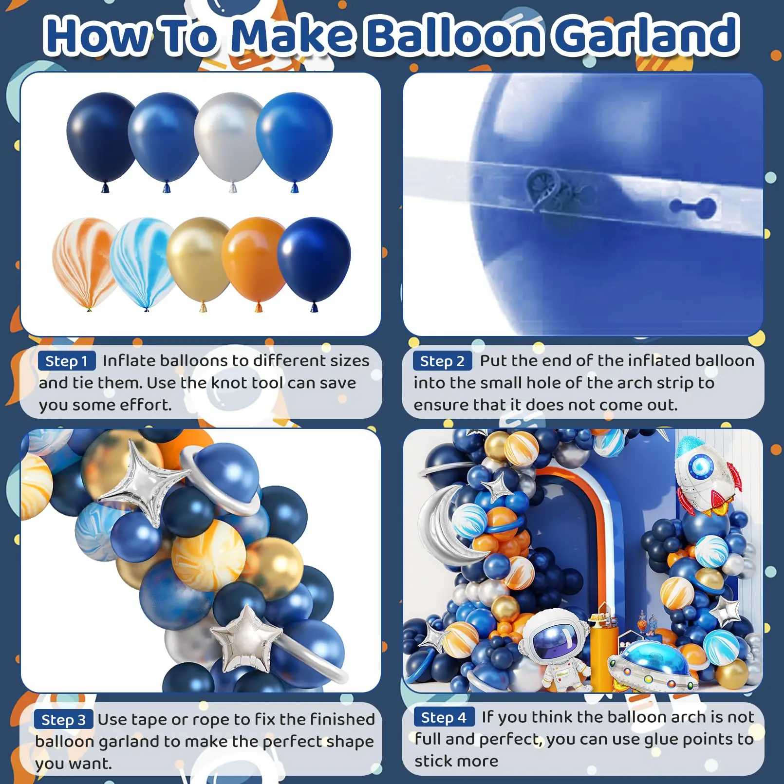 138Pcs Space Party Decorations Balloon Garland Kit  Foil Rocket Astronaut Latex Balloons for Boys Kids Birthday Party decoration