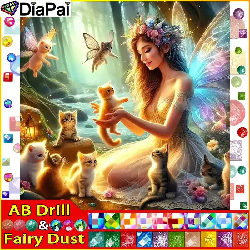 

DIAPAI Fairy Dust AB квадратная/круглая дрель 5D DIY алмазная живопись "Женщина кошачьи крылья" вышивка крестиком полный декор со стразами