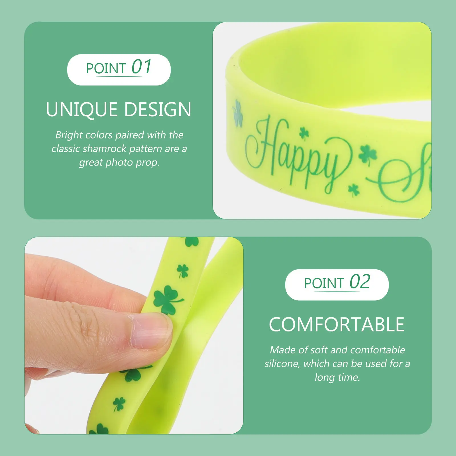 

12Pcs Elastic Silicone Clover Wristbands St Patricks Day Shamrock Bracelets Festival Party Favors Kids School Supplies Holiday