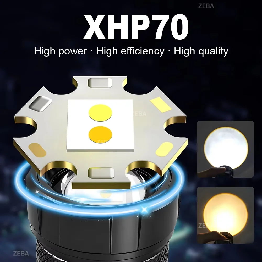 2x18650 Outdoor Climbing Headlamp Yellow White Light XHP70 LED Headlight Long Shoot Waterproof  Torch for Hiking Camping Lantern