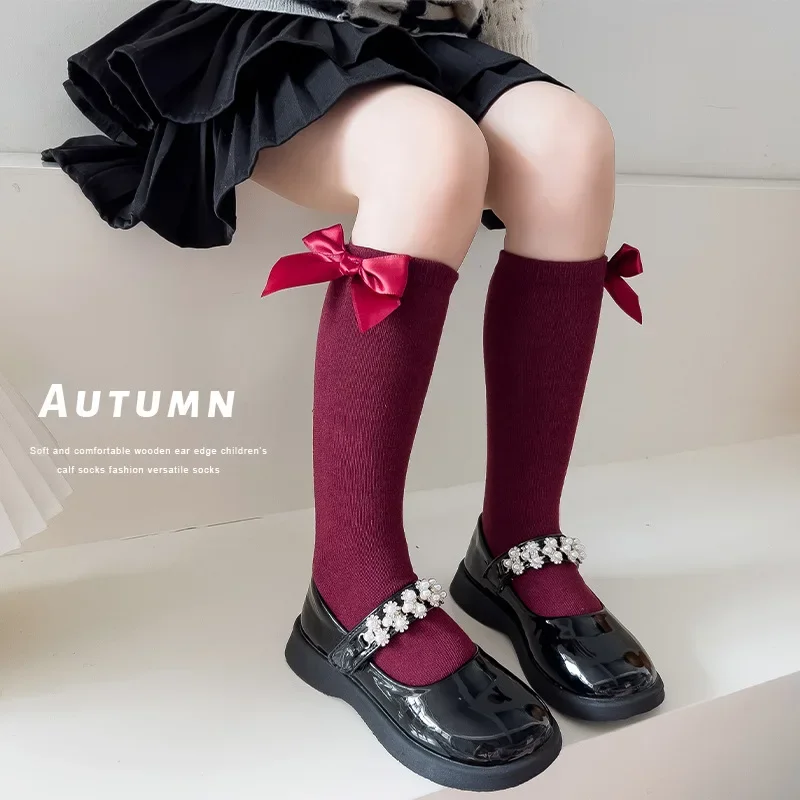 Mädchen Kniehohe Lange Socke Baumwolle Neue Marke Baby Kleinkinder Socken Herbst Frühling Kinder Großen Bogen Spanischen Stil Kinder Boden Socken