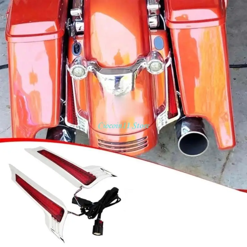 Y1UB Direct Harness Motorcycle Rear Light Pair with Running Brake Function and Red Lens Reflective-Look Housing for Bagger
