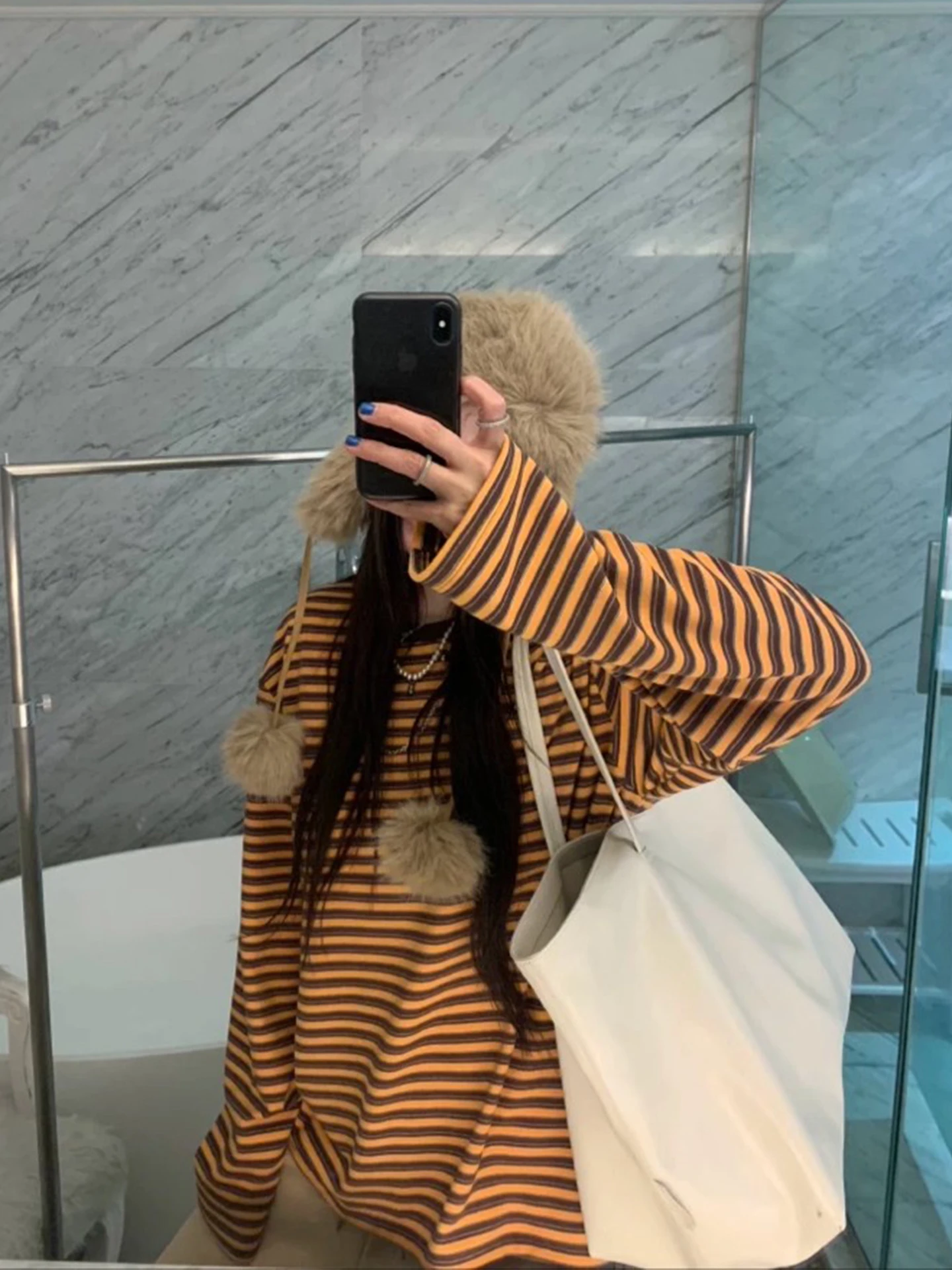 

Свободная длинная женская футболка в полоску в стиле ретро, осенне-зимняя футболка с ленивым рукавом, повседневная удобная футболка из полиэстера