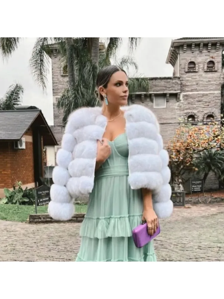 FRAYA LAB Płaszcz z norek zimowy czarno-biały płaszcz ze sztucznego futra damski elegancki puszysty płaszcz ze sztucznego futra krótki płaszcz futrzany odzież damska nowość — 2