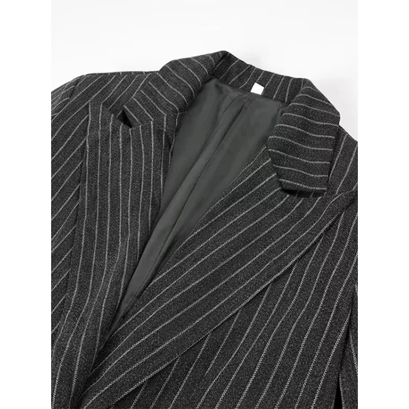 Women's Coat Jacket Stripe Turn-Down Collar Dropped Shoulders Female Jackets Oversized Classic Autumn Long Coats For Ladies