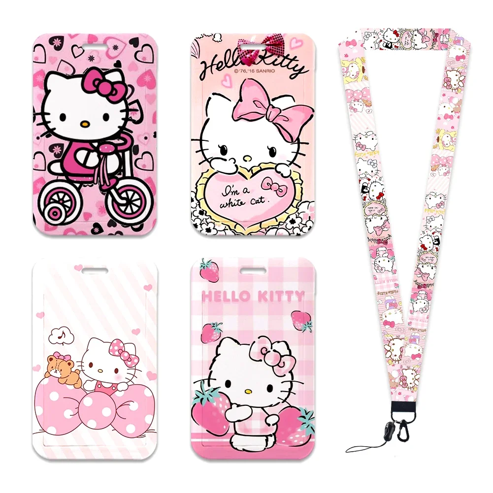 Sanrio Hello Kitty Pink Neck Strap Polyester Stationery ID Card Holder Lanyard Keychain ID Badge Holder